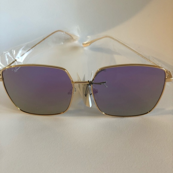 Oversized Square Rose gold thin mirror sunglasses - Picture 2 of 7